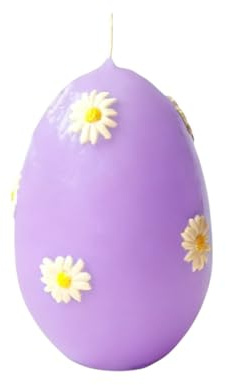 Cereria Di Giorgio - Candela a forma di uovo con margherite grandi in cera - Colore Viola Polvere - Durata 70 ore - Lavorazione artigianale - Con sacchetto regalo - Spring Collection - Made in Italy