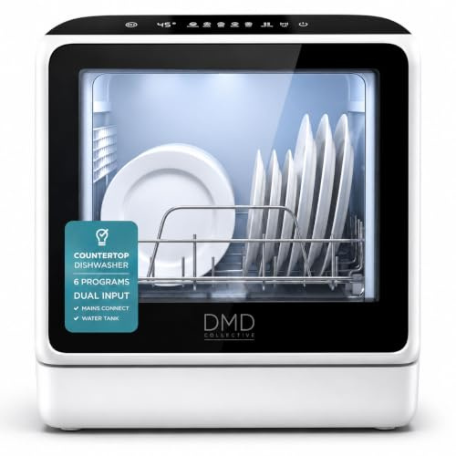 DMD Collective - 5L Table Top Dishwasher, Compact Mini Dishwasher, White | Built-In 5L Tank, 1.65m Power Cord, Touch Control, LED Display, Drying Cycle, Fruit Wash, No Plumbing Required
