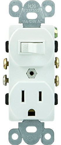 GE in-Wall Light Switch and Power Outlet Combo, 1 Grounded Outlet, White