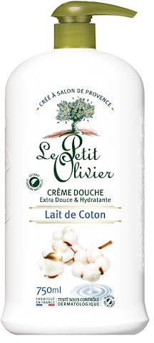 LE PETIT OLIVIER - Crème Douche Extra Douce & Hydratante - Lait De Coton - Pour Toute La Famille - PH Neutre Pour La Peau - Sans Savon, Sans Colorant - Fabriqué En France - 750 ml