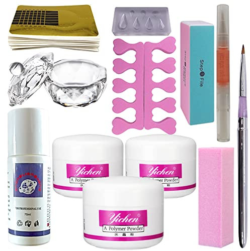 Acrilico Unghie Set Kit unghie Polvere Kit per unghie in acrilico con polvere unghie e liquido acrilico, 3 colori rosa, bianco, trasparente, acrilico liquido kit per nail art