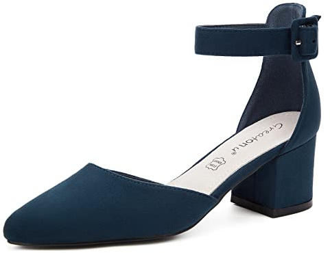 Greatonu, Sandali con Tacco Basso a Blocco, con Punta Chiusa, Scarpe décolleté per Abito da Sera, Blu EU 36
