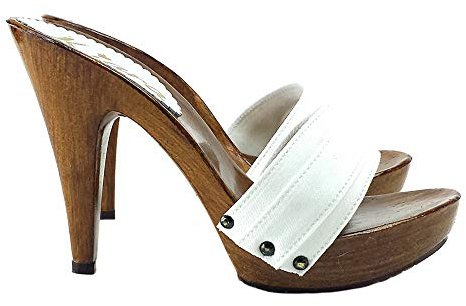 Zoccoli con Plateau & Fascia Bianca - Made in Italy - Tacco 11 - K21101-BIANCO (41 EU, Bianco)