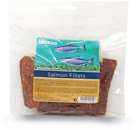 Biazoo Filetto di Salmone Essiccato 500 gr Snack per Cani Adatto a Tutte Le Razze e Dimensioni. Snack Altamente differibile e ad alto contenuto proteico