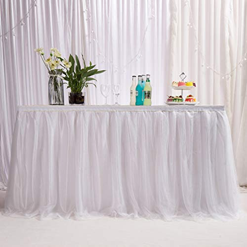 3ft / 91cm Weiß Tischrock, romantische Tüll Schreibtisch Gaze, Tischdekoration, Schneeflocke Wonderland Tutu Tischdecke, für Babyparty,Hochzeit,Geburtstag,Party,Bar,Valentinstag Weihnachten