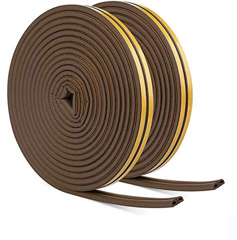 JEMESI Tira de Sellado Junta de 20 m(4 x 5 m),Goma burlete para Puerta Ventana colisiones Resistente al Agua Autoadhesiva para bloquear grietas y huecos (Marrón)