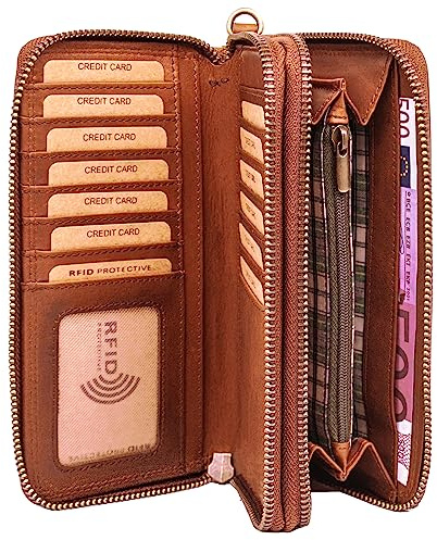 Benthill Geldbörse Groß Leder | Portemmonnaie mit RFID Schutz | Hochwertiges Rindsleder Portmonee Gross mit vielen Kartenfächern inkl. Geschenkbox, Farbe:Braun
