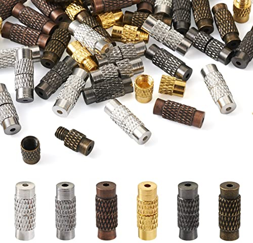 Crafans 120 Sets Messing-Säulen-Schraubverschlüsse, 6 Stile, Spaltenfass-Schraubverschluss, Endverschlüsse für Armband, Halskette, Schmuckherstellung, DIY Handwerk