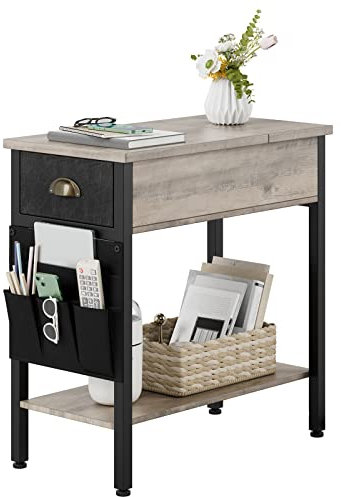HAUSPROFI Beistelltisch, Couchtisch, Nachttisch, klappbare Tischplatte, mit Ablage und Stofftasche, für Wohnzimmer, Schlafzimmer, MK-ET-PHO_0V2NOBRX, Grau
