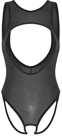inlzdz Body Lingerie Femme Ouvert Entrejambe Fesse Nuisette Catsuit Érotique Poitrine Ouverte Transparente Sexy Combishort Plaisir Dos Nu Babydoll sous-Vêtements A Noir Taille Unique