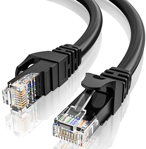 10m Ethernet Cable Cat6, Long High Speed Internet Cable 10 Meter, 23AWG RJ45 Gigabit LAN Cable, 1Gbps 250MHz UTP Network Cable, Black Round Patch Cable for Router Modem Switch (10 Cable Clips)