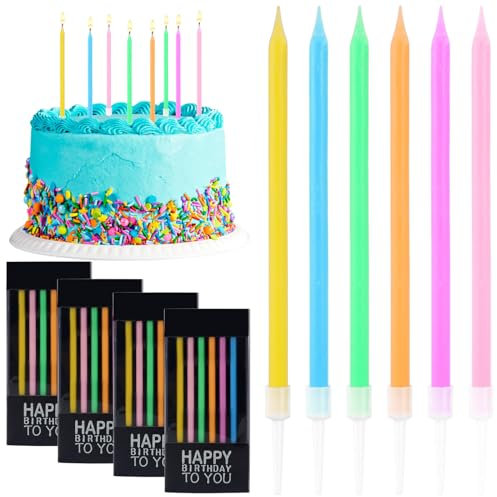 GOTFUN 24 Stück Geburtstagskerzen mit Haltern Lange Bunte Geburtstagskerzen Kuchen für Torte Geburtstag Babyparty Hochzeit Abschlussfeier Jubiläum Party Dekorative Kinder Erwachsene