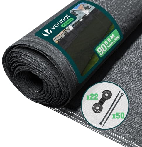 VOUNOT® Privacy Netting 1.8×10m Garden Screening HDPE Shading Net, 75% Shading Rate UV-resistant, Tear-Resistant Windbreak Fencing with Holes and Cable Ties, Anthracite