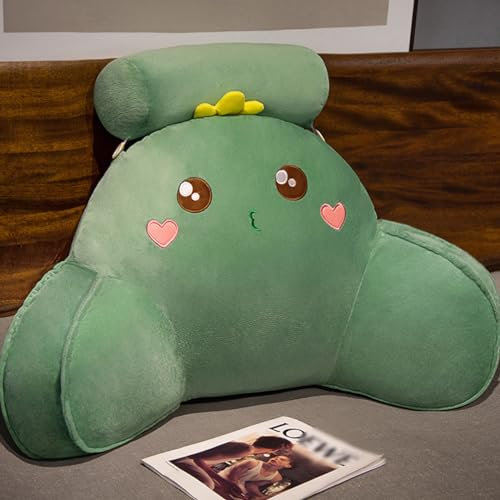 Cuscino da lettura in peluche supporto schiena cuscino coccole braccioli bambini adulti divano sedia schienale sedersi giocare guardare la TV cuscino per sit-up cuneo rotolo (Size:65×40cm,Color:Verde)