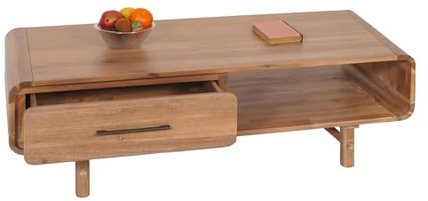 Mendler Couchtisch HWC-M47, Wohnzimmertisch Beistelltisch Sofatisch, Schublade, Akazie Massiv-Holz gebeizt 44x125x60cm 25kg