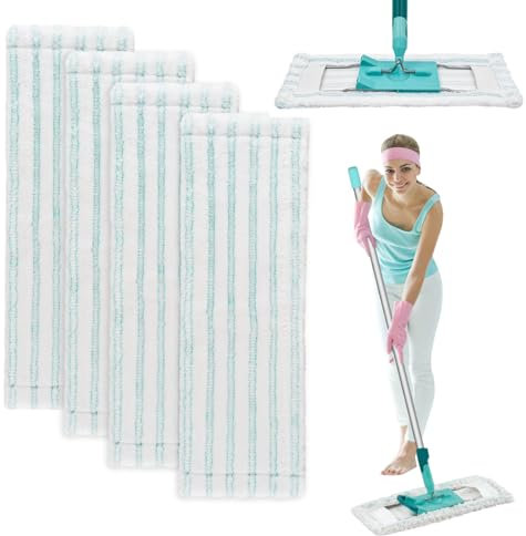 4 Stück Wischmopp Bezug für Leifheit Profi XL Bodenwischer Ersatzbezug Set,47x17cm Mikrofasern für Leifheit Profi Micro Duo XL Floor Wischbezug Ersatz Zubehör, für Starke Dekontamination, alle Böden