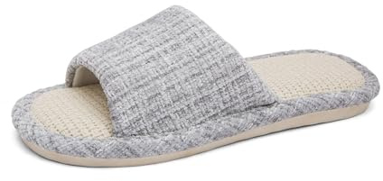 Czgcpyc Pantoufles d'intérieur en coton et lin, pantoufles décontractées douces et antidérapantes à bout ouvert pour femmes et hommes Gris EU 39-40