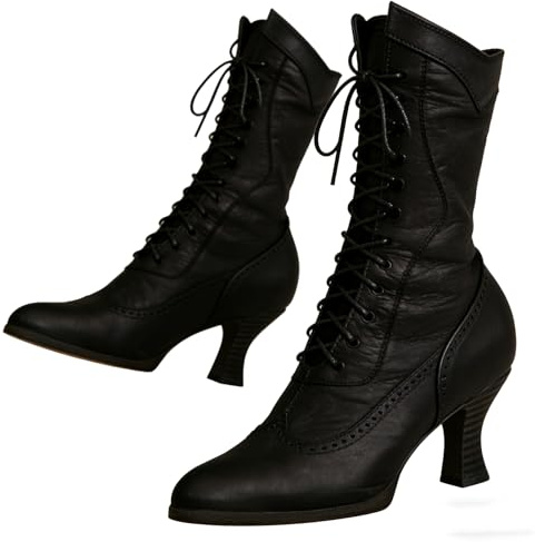 EGSDMNVSQ Bottes à Fermeture éclair à Talon Bloc Femmes Bottes En Cuir à Laçage Punk Gothique Pointues Demi Bottes Classiques Victoriennes Bottines à Talons De Mode Vintage
