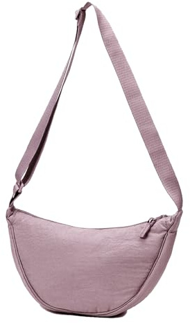 GoPaw Damen Halbmond Crossbody Schultertasche, Hobo Halfmoon Bag, Nylon Crossbody Bag Damen Halbmond Schultertasche mit verstellbarer Schultergurt, Einfarbige(Yamsviolett)
