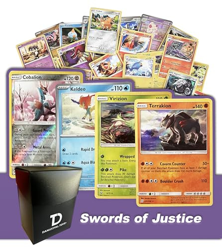 Swords of Justice TCG Random Assortment Bundle || Guaranteed Swords of Justice Quartet + 6 Holographic Cards + 6 High HP Cards + Dan123yal Deck Box