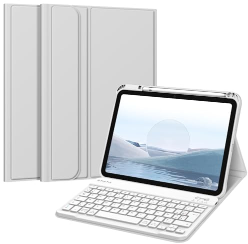 FINTIE Clavier pour iPad A16 11 11e Génération 2025 / iPad 10e Génération 10.9 2022, Coque avec Porte-Stylet, Multi-Angles, Clavier AZERTY sans Fil Bluetooth, Argenté