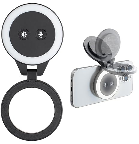 PGYTECH MagGlow Luz de Relleno Magnética para Móvil, Luz de Selfie MagSafe, Anillo de Luz LED Magnético Portátil con Luz Fría/Suave/Cálida, para Selfies/Fotografía/Vídeo (Negro)