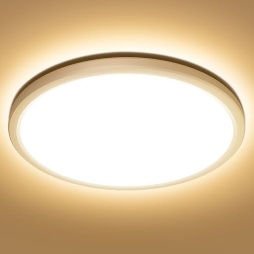 Lepro Lámpara LED Techo Cocina, Blanco Cálido 3000k, 24W 2400LM Pláfon LED Techo, IP44 Impermeable, Ultrafino 2,6cm, Redonda, Moderna Luz Empotrada para Baño, Cocina, Dormitorio, Pasillo, Ø29,3cm