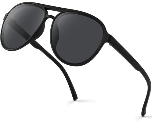 Gesruny Pilot Polarised Sunglasses Mens Womens Classic Retro Shades UV400 Protection Ultralight Black Unisex Pilot Sun Glasses For Outdoor Driving Cycling Fishing Running