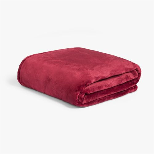 Brentfords Fleece Blanket for Bed, Ultra Soft Warm Cosy Fleece Throw Blanket for Sofa Lightweight Fluffy Throws for Sofas Large Single Bed Throw, Burgundy - 120 x 150cm
