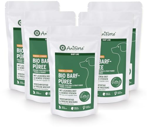 AniForte Barf-Püree Fenchel & Mango - Bio Obst & Gemüse für Hunde 5x150 g - Futter-Topping zum Barfen, natürliche Barf Ergänzung