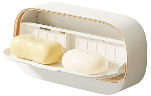 Jabonera baño Pared para baño y Cocina Apto para Dos Pastillas de jabón, jabonera Ducha y jabonera baño, Caja de jabón de Almacenamiento de baño con Autoadhesivo y sin taladros Color Blanco