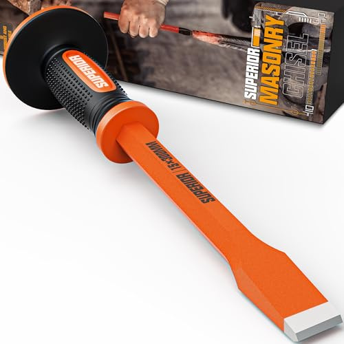 KIRXST Flachmeißel 30 cm mit Handschutz, Mauerermeißel zum Aufbrechen und Abreißen von Beton, Ziegeln, Felsen und Steinen