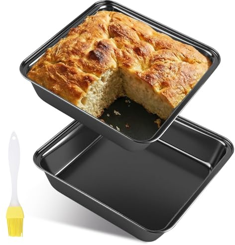 SKJJM Lot de 2 Plats à Gratin Carrés, 22,5 x 22 x 5 cm Moule à Gâteau Carré en Acier Inoxydable, avec Revêtement Antiadhésif, Petit Plat Pour Four pour Gâteaux/Lasagnes/Soufflés, Facile à Nettoy