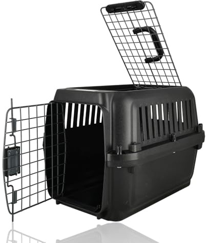 Banco de gato/Perro Pequeño 50x35x34 cm – Caja de transporte Gato y Perro Pequeño de hasta 12 kg – Cesta de Viaje Desmontable con Tornillos – Caja de transporte de plástico portátil Negro