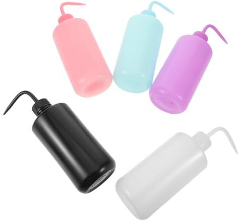 Anneome 5 Bottiglie D’acqua da 500 Ml con Bocca Curva per Lavaggio Ciglia, Irrigazione Piante Grasse e Pulizia Tatuaggi – Flaconi Comprimibili in Plastica Multicolore per Salone