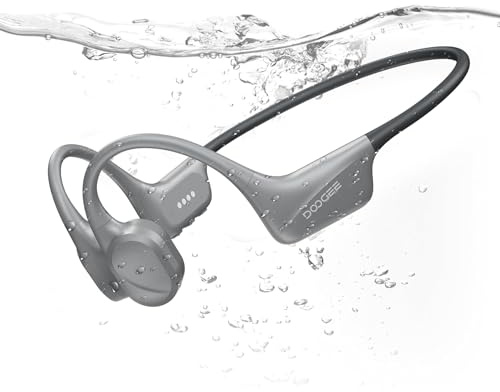 DOOGEEEco Cuffie Conduzione Ossea IP68 Impermeabili per Nuoto, Auricolari Sportive Bluetooth 5.4, MP3, 32GB, Comodo Silicone, Open-Ear per Corsa, Ciclismo, Palestra,Grigio