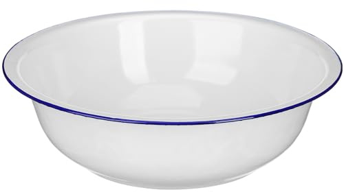 Palangana Vintage de Esmalte Blanco 34cm, Cuenco Multiusos | Gran Capacidad para Cocina y Tareas del Hogar, Uso Familiar, Fácil Limpieza, Estilo Clásico