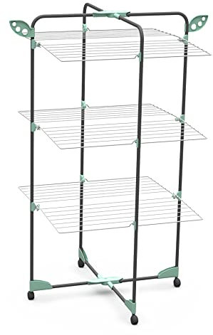 Colombo Alpina 30 | Stendibiancheria Verticale a Torre Pieghevole | 30m - 11 kg Capacità | Acciaio Antiruggine | Ruote Antigraffio | Con Portagrucce | Salvaspazio | Made in Italy