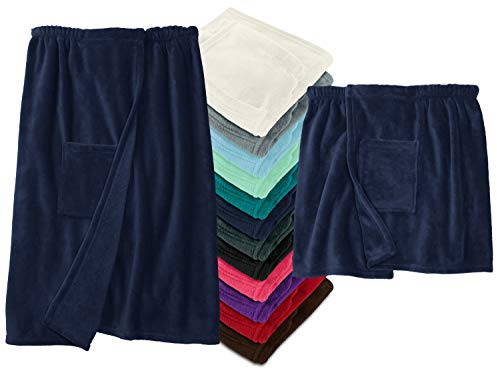Laken24 Peignoir de sauna descendant jusqu'aux genoux avec fermeture Velcro Aspect classique élégant 2 tailles pour homme et femme Plusieurs couleurs, Marine, Herren S/M