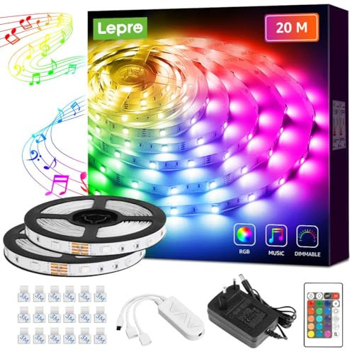 Lepro LED Strip 20M(2x10M), LED Streifen Musik Lichterkette mit Fernbedienung, Band Lichter, RGB Dimmbar Lichtleiste Light, Lichtband Leiste, Bunt Kette für Party Weihnachten Deko