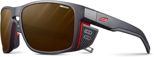 Julbo Shield M Mountain Sunglasses - Black Transluscent/Neon Orange Frame - Brown Lens (REACTIV 2-4 Polarized)