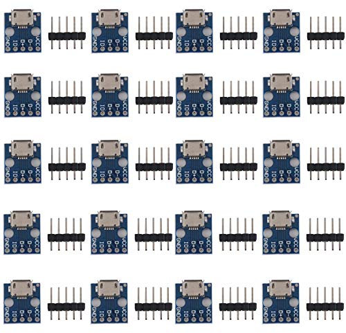RUNCCI-YUN 20 Stück USB zu DIP Adapter,2.54mm Micro USB buchse,5-Pin B-Typ, PCB-Konverter-Modulplatine, für DIY USB Netzteil/Steckbrett