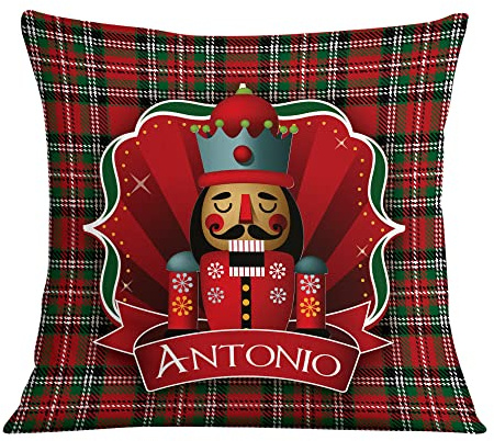 Babloo Cuscino Quadrato Natalizio Idea Regalo Natale Schiaccianoci Personalizzabile con nome (Soldato, 40X40cm)