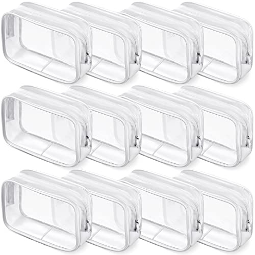 Weewooday 12 Pcs Clear Cosmetic Bags PVC Zipper,Medium,White
