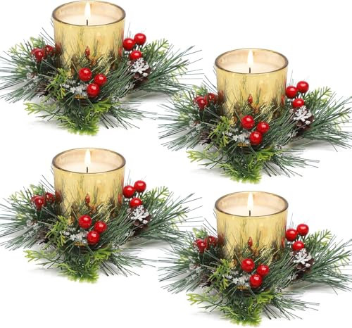FUND AMLIGHT Weihnachten Teelichthalter Votivkerzenhalter für Tischdekoration 4-teilig, Adventskranzkerzen Set für Advent Weihnachten (Gold)
