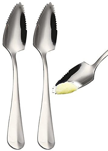 Bemvp Scraping Spoon 2pcs Stainless Steel Half Serrated Spoon Grapefruit Spoon Fruit Dessert Cutter Spoon for Kitchen