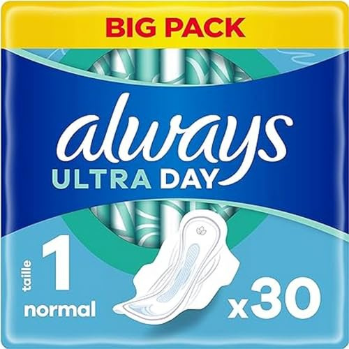 Always Ultra Serviettes Hygiéniques, Taille 1, Normal, 30 Serviettes Avec Ailettes, Flux légers Jour, Max Confort, Super Absorbantes et Ultra Fines