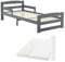 Juskys Jugendbett Arona 90x200 cm mit Matratze - Bettgestell aus Massivholz in Grau - Einzelbett mit Rausfallschutz - Stauraum unter dem Bett