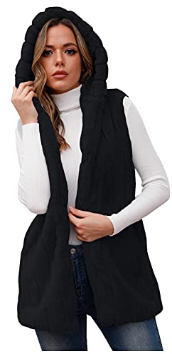LZPCarra Gilet in pelliccia sintetica da donna, senza maniche, in finta pelliccia, elegante, in pelliccia, per l'inverno, l'autunno, la montagna, Nero , M