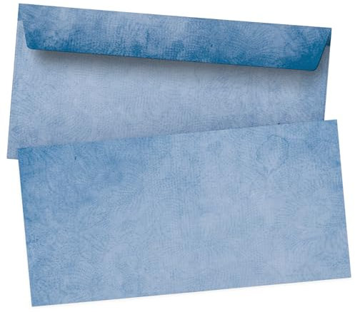 50 Briefumschläge DIN Lang | Vintage Papier blau edel | selbstklebend ohne Fenster | Brief-Umschlag mit Design-Motiv bedruckt | 90 g/m²
